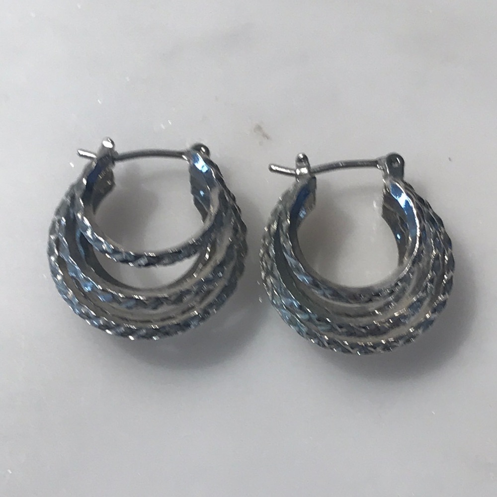 Self Closing Silver Hoop Earrings EUC